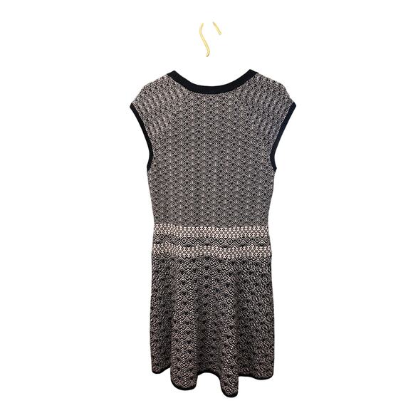 Nanette Lepore No Regrets Dress Black Ivory Geometric Knit Scoop Neck Sz L NWT - Picture 7 of 10
